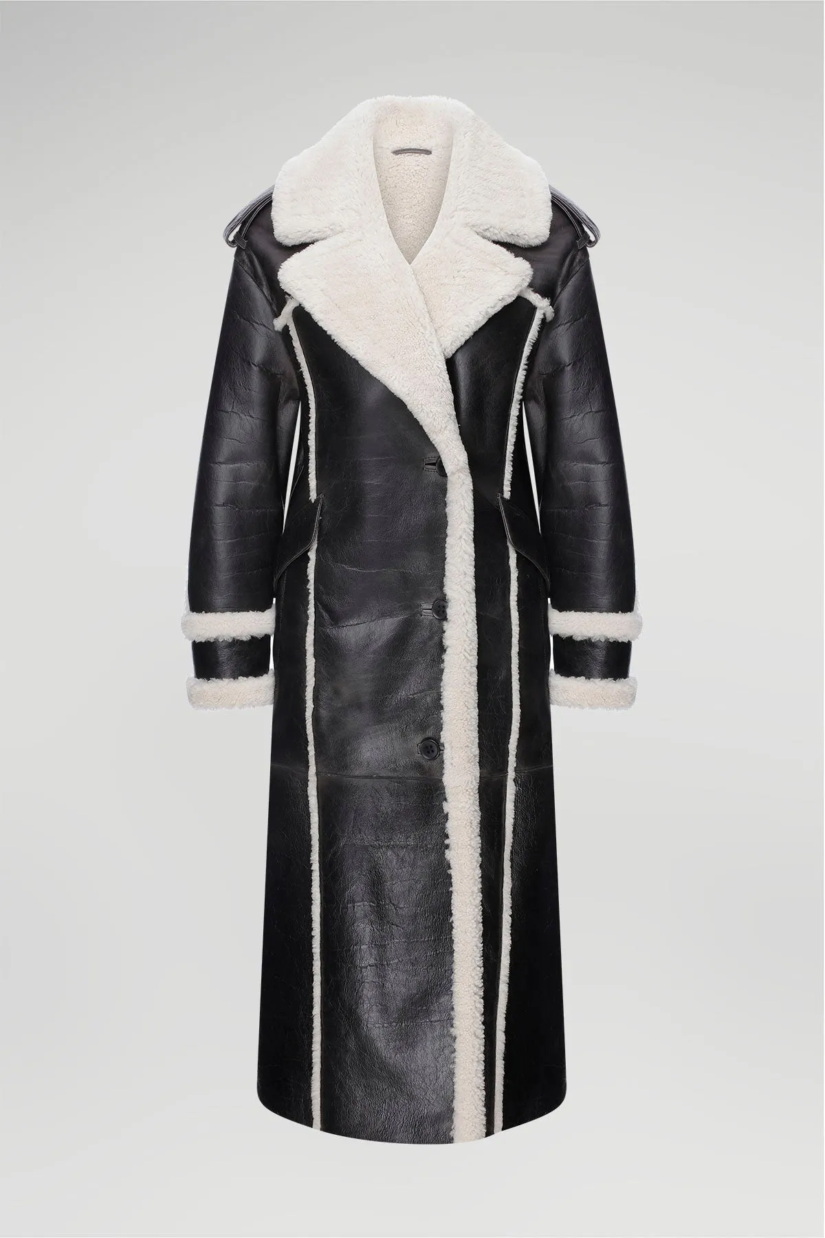 Morgane - Black & Ecru Shearling Coat