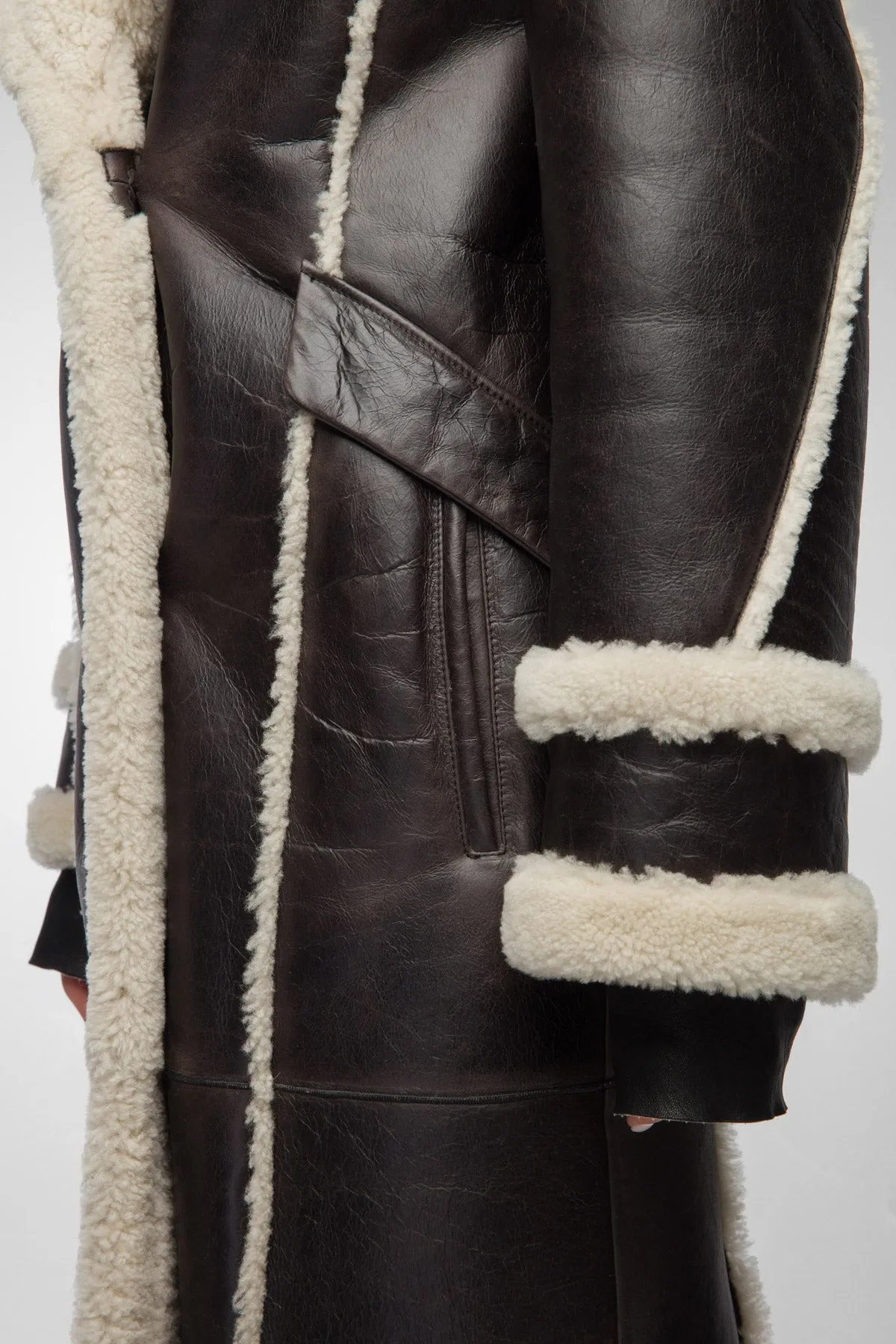 Morgane - Black & Ecru Shearling Coat