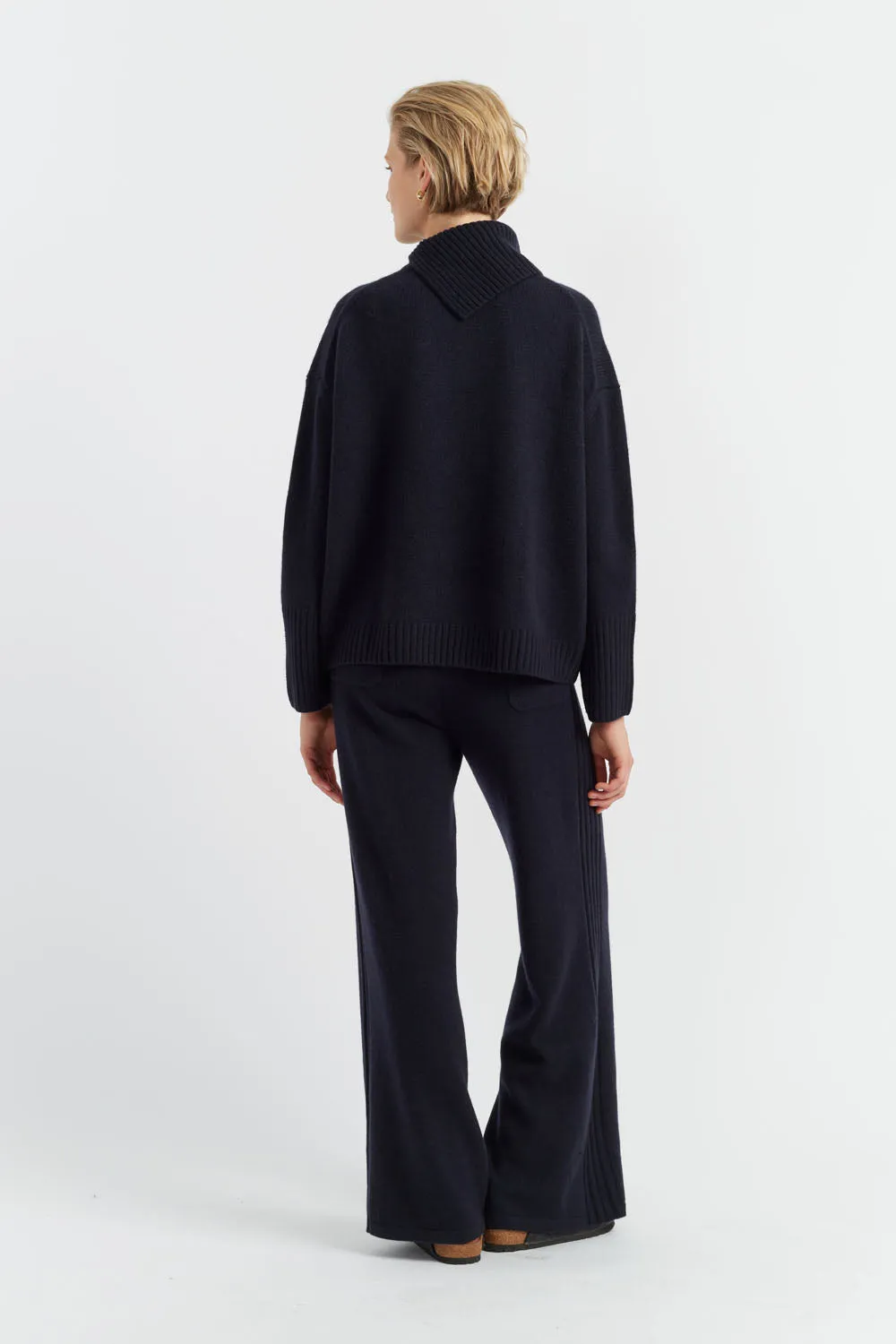 Navy Cashmere Asymmetric Sweater