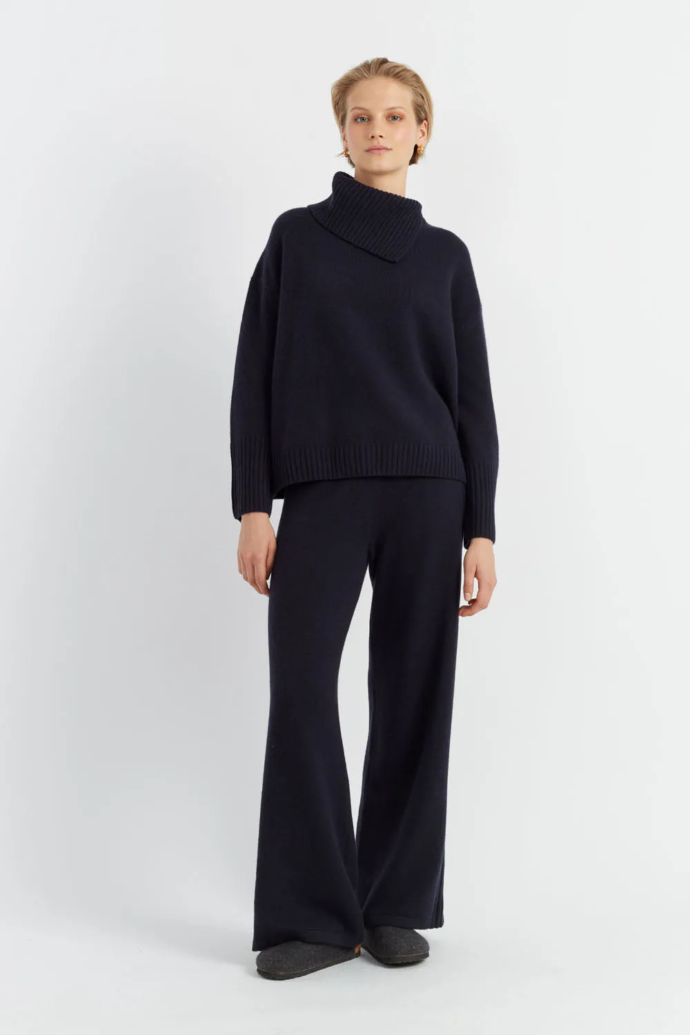 Navy Cashmere Asymmetric Sweater