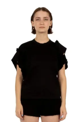 Ruffled Edges Asymmetric Sleeve Tshirt