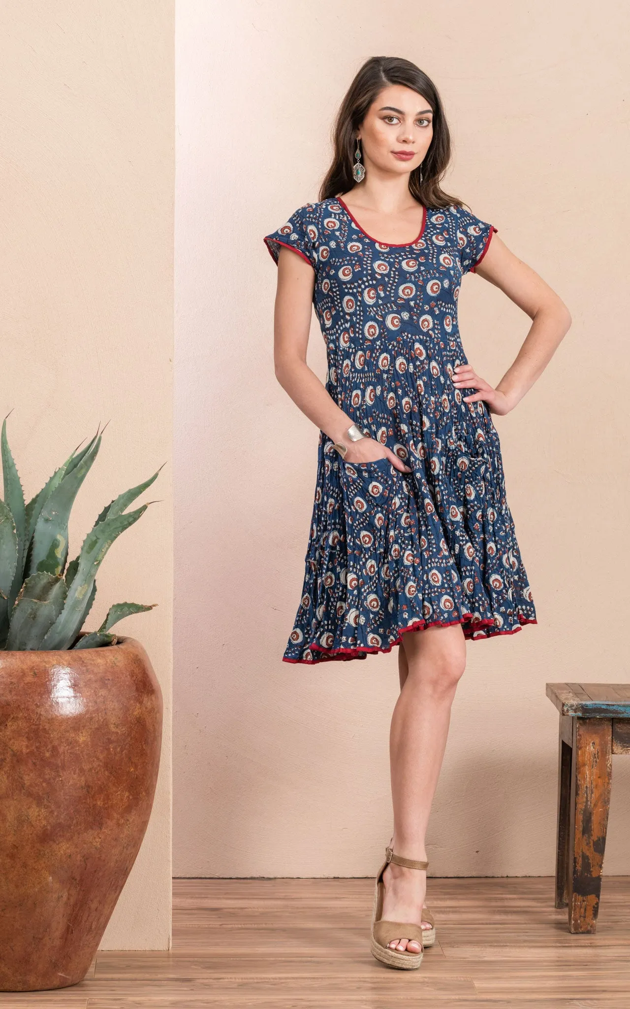 Santa Fe Dress, Short, Cap Sleeve, Morning Glory