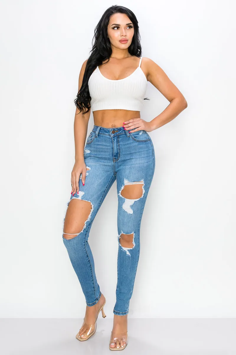 Taylor - High Rise Hole Destroy Premium Skinny