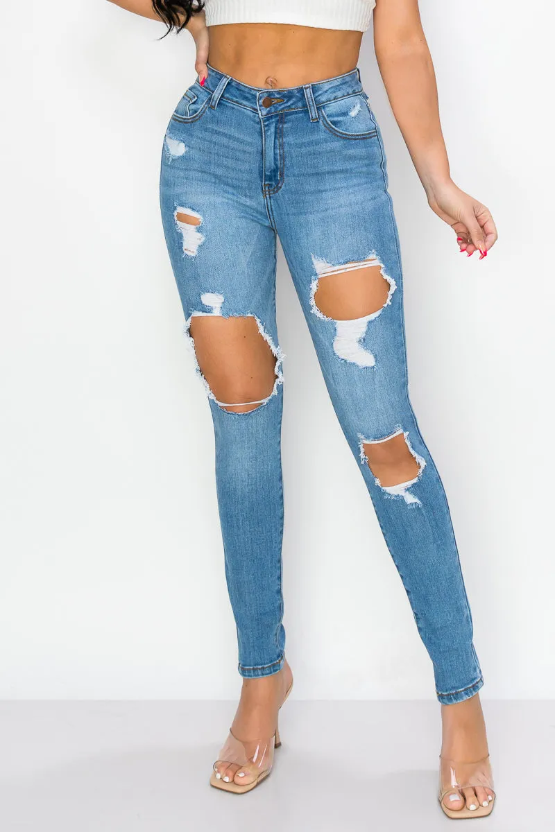 Taylor - High Rise Hole Destroy Premium Skinny