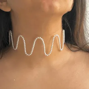 TFC Sonam Zigzag Pearl Statement Choker Necklace