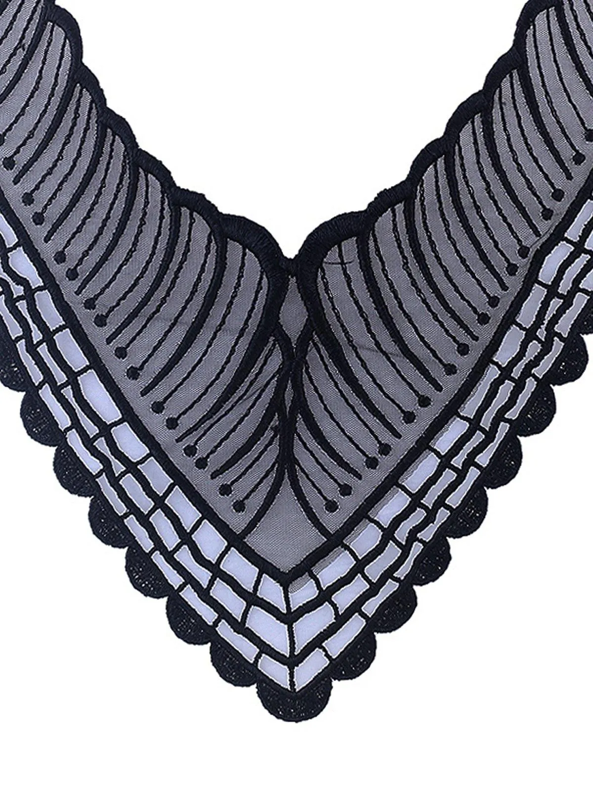 'V' Shape Black Embroidery Neck