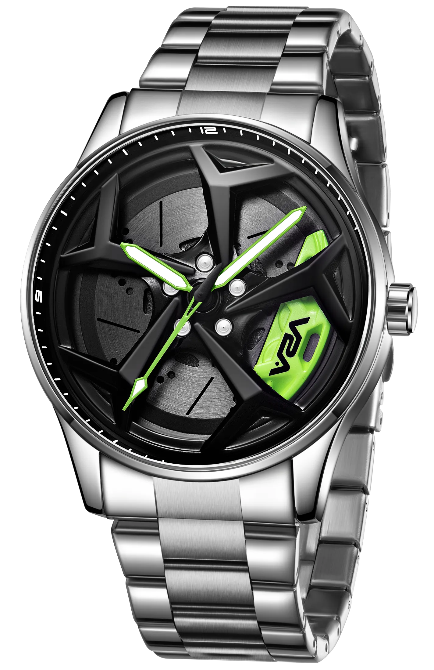 V2A Vortex Series Rolling Wheel Men’s Analog Watch Open Dial Stainless Steel Watch – Car Wheel-Inspired Design, Hollow Out Elegance Casual Watch for Men | Gift for Men