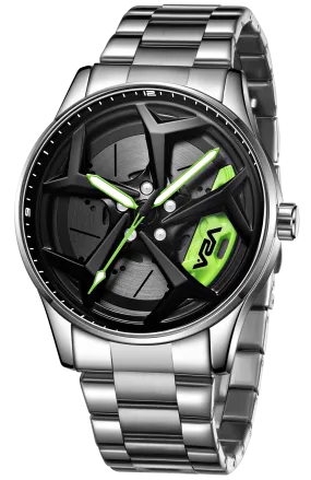 V2A Vortex Series Rolling Wheel Men’s Analog Watch Open Dial Stainless Steel Watch – Car Wheel-Inspired Design, Hollow Out Elegance Casual Watch for Men | Gift for Men