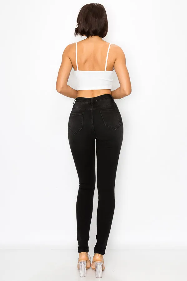 Vanessa - High Rise Destructed Black Stone Skinny