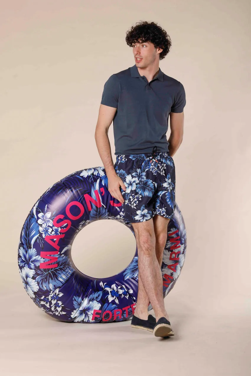 Versilia Beach men's swimsuit in polyester blue flower pattern regular ①