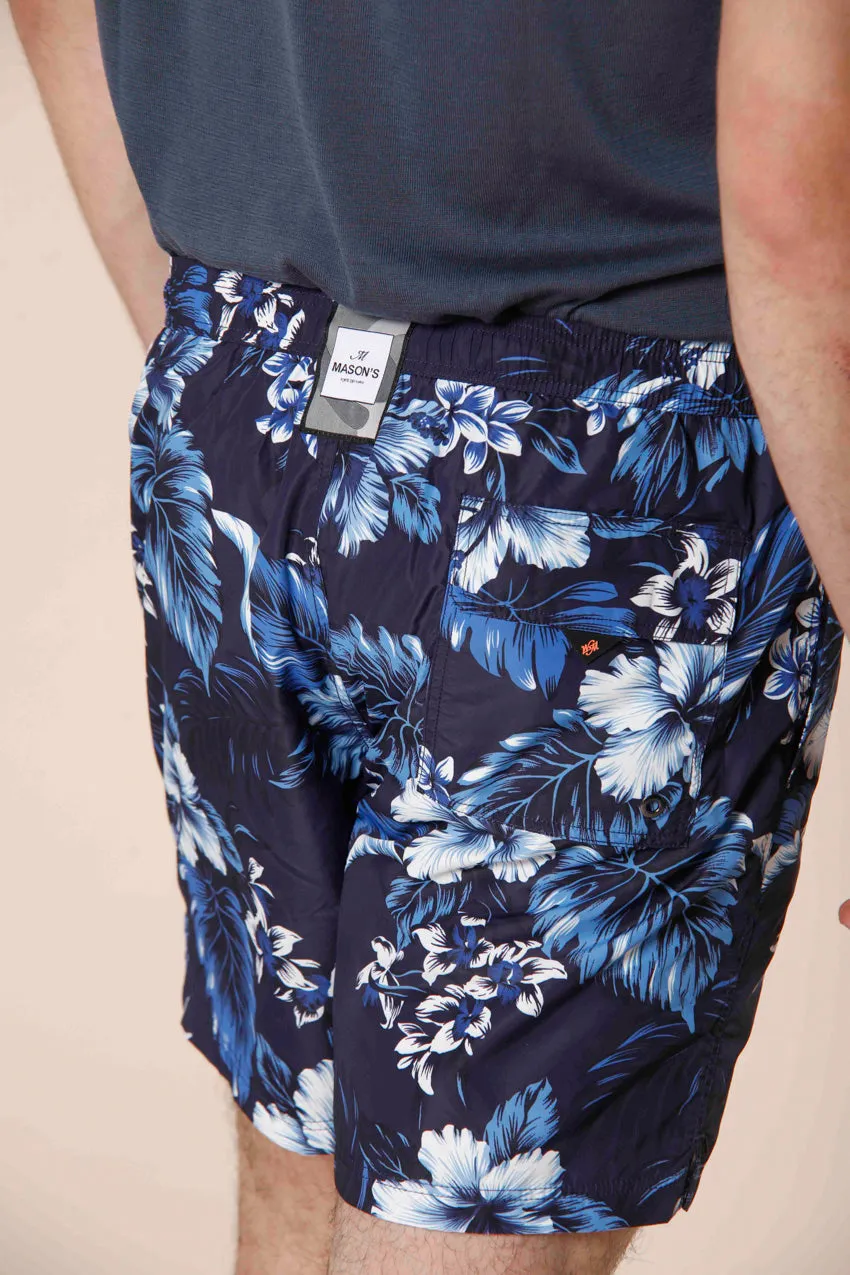Versilia Beach men's swimsuit in polyester blue flower pattern regular ①