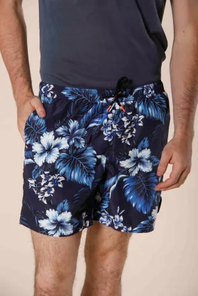 Versilia Beach men's swimsuit in polyester blue flower pattern regular ①