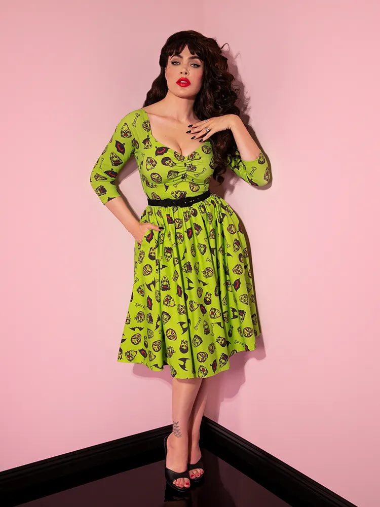 Wicked Swing Dress in Vintage Monster Mash Print  - Vixen by Micheline Pitt
