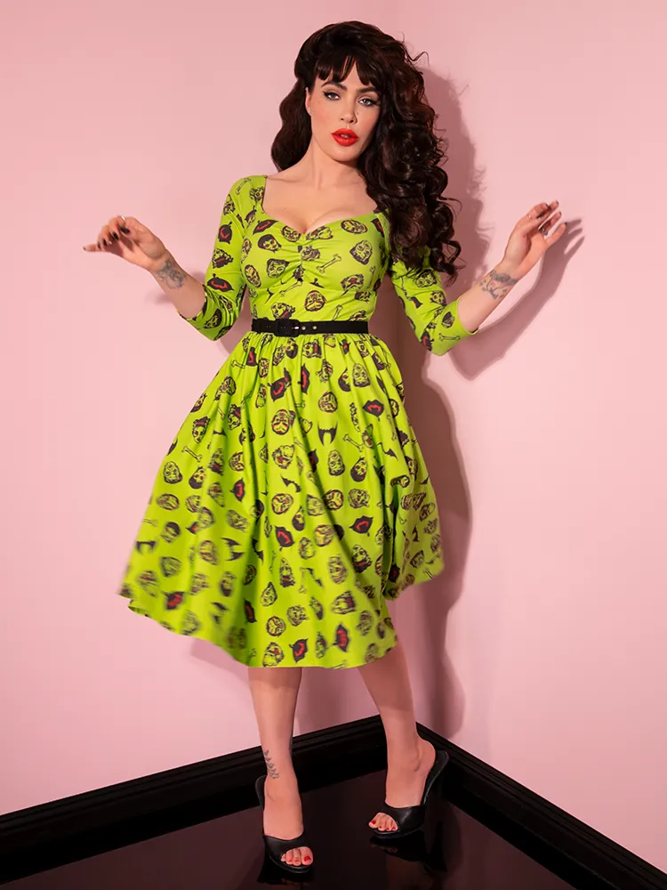 Wicked Swing Dress in Vintage Monster Mash Print  - Vixen by Micheline Pitt
