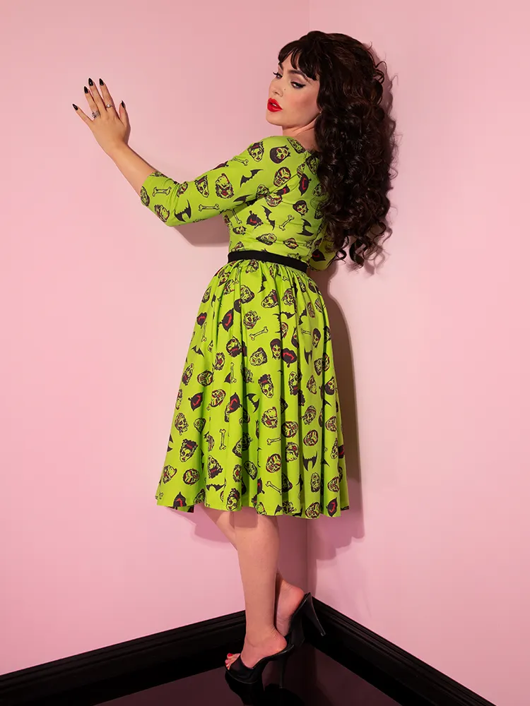 Wicked Swing Dress in Vintage Monster Mash Print  - Vixen by Micheline Pitt