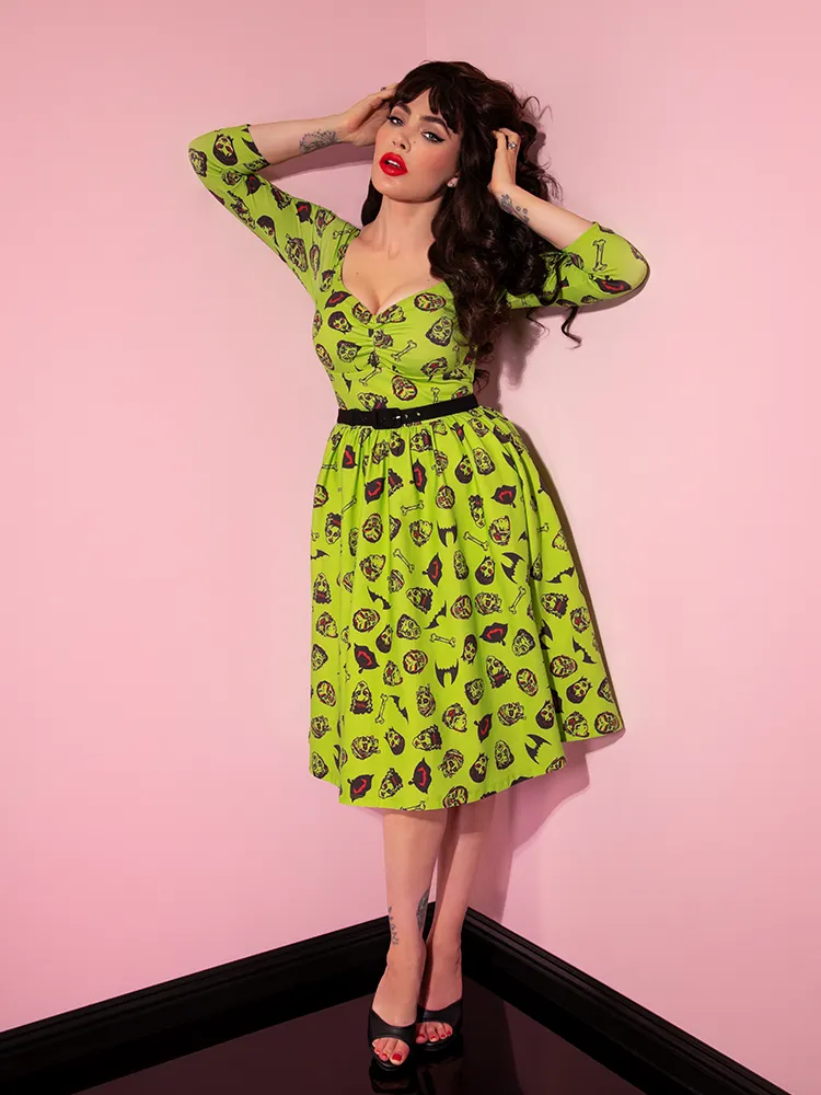 Wicked Swing Dress in Vintage Monster Mash Print  - Vixen by Micheline Pitt