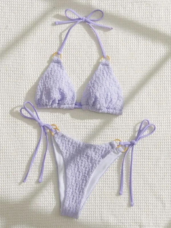 Women's Textured Ring Detail Triangle Bikini