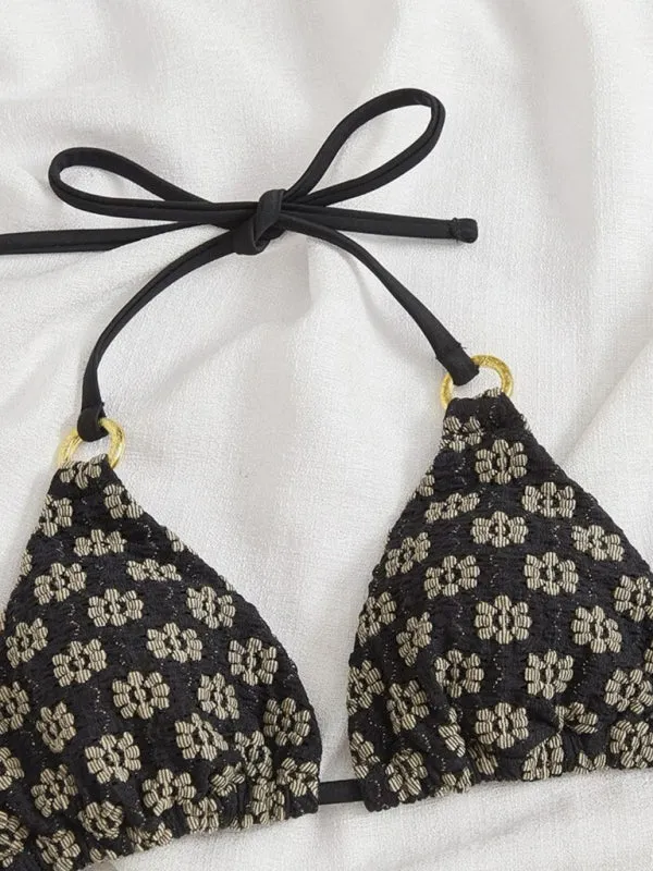 Women's Textured Ring Detail Triangle Bikini