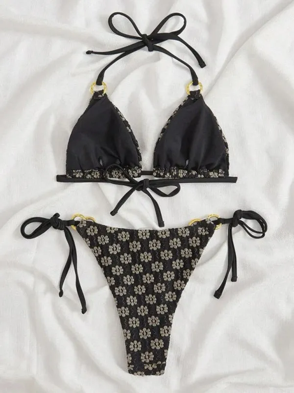 Women's Textured Ring Detail Triangle Bikini