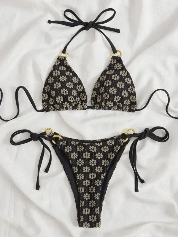 Women's Textured Ring Detail Triangle Bikini