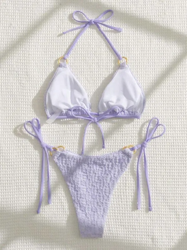 Women's Textured Ring Detail Triangle Bikini